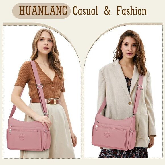 Nylon Crossbody Bag Women Large Travel Purse Multi-Pocket Shoulder Bag